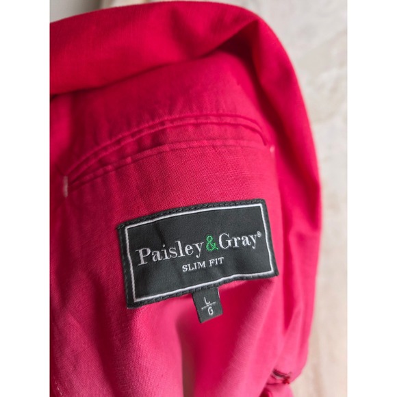 Paisley Gray Ombre Pink White Linen Blend Blazer Jacket Mens Size L Slim Fit NWT - Picture 12 of 12